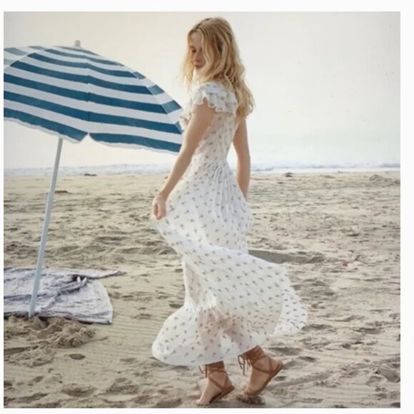 Doen Floral Embroidered Ruffle Midi Dress In Salt - Picture 4 of 14